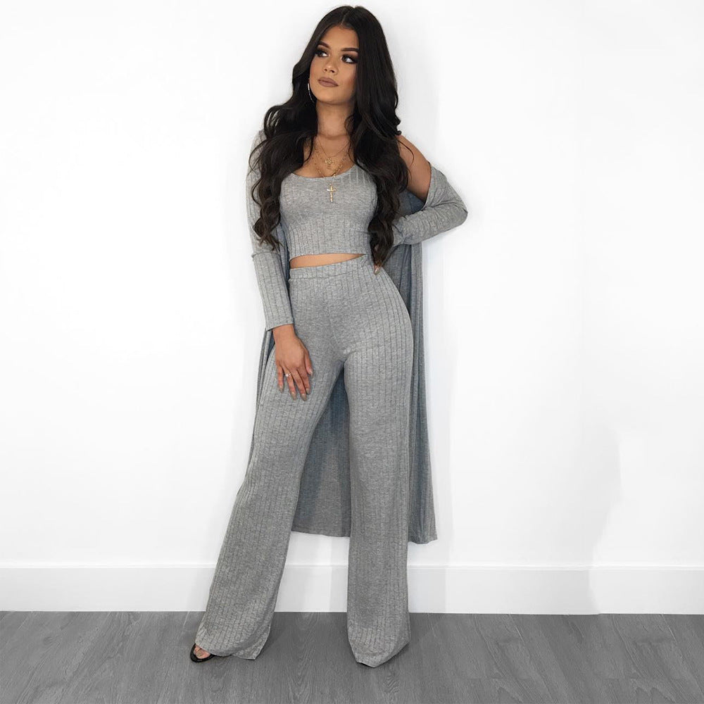 Fashionable Autumn Winter Striped Long Sleeve Set